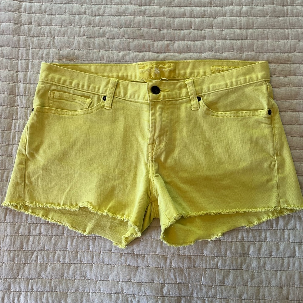 Lucky Brand Raw Hem Bright Yellow Denim Shorts, Size 29.